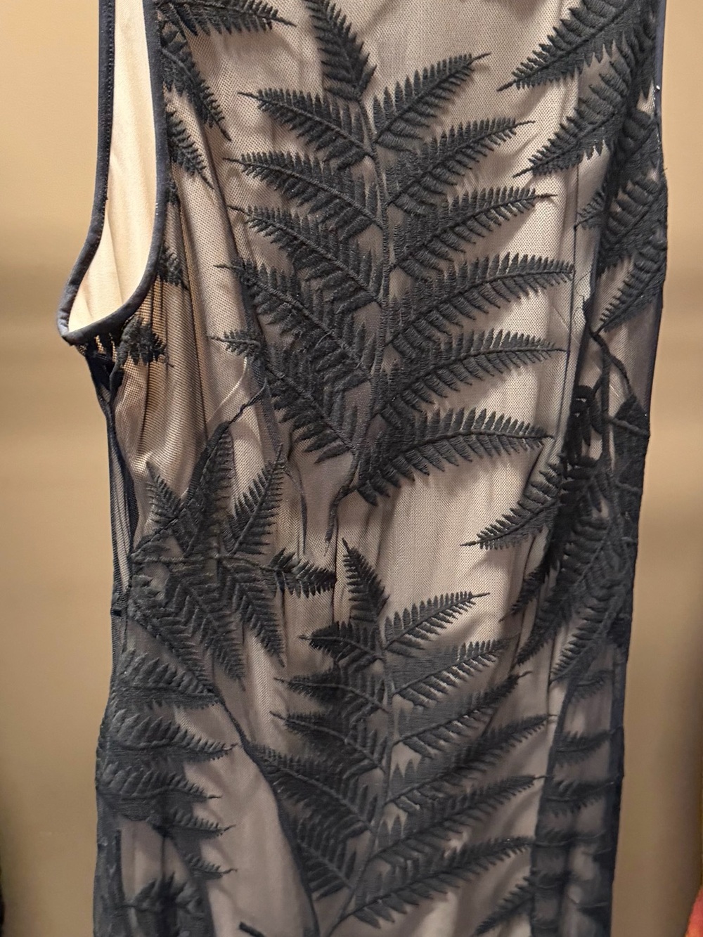 Maggy London Black Fern Embroidered Sheer Dress